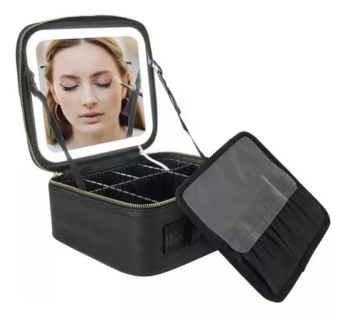 ¡Tu Estudio de Maquillaje Portátil con Luz! Estuche Cosmético con Espejo LED Tricolor Ajustable